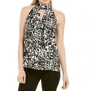 Milly Emma Blouse Leopard Print Sleeveless Halter Top Blouse Petite NEW 1078